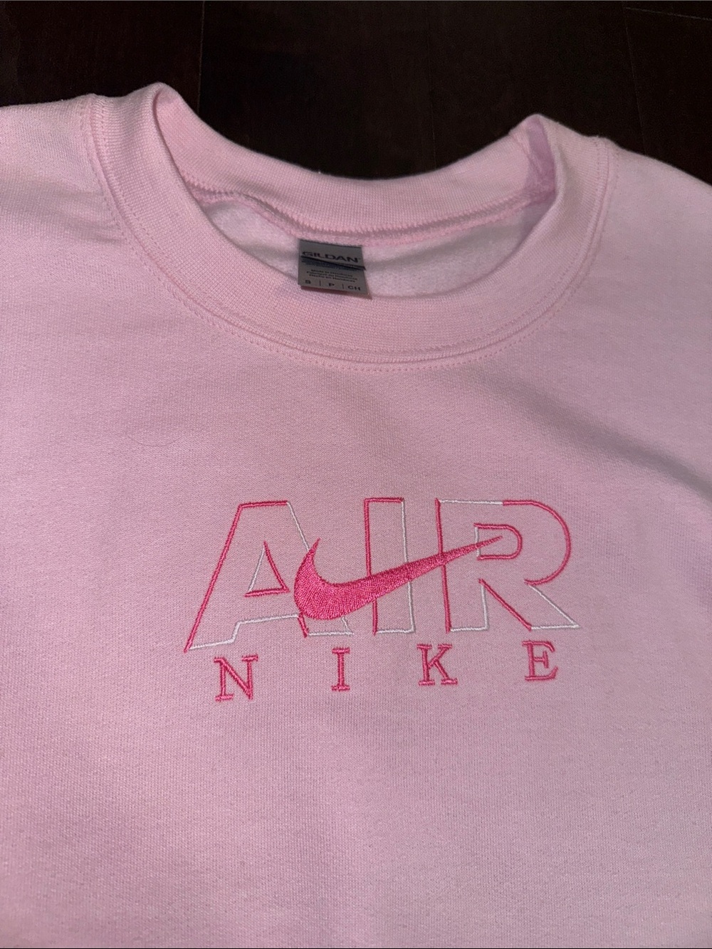 Nike Pink AIR Logo Crew Sweatshirt with Hot Pink Swoosh